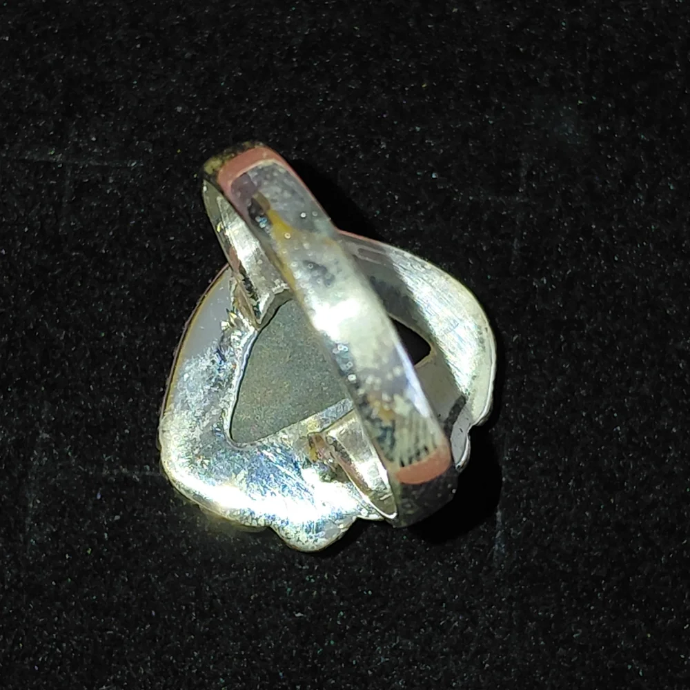 Iridescent Ammolite Silver Statement Ring Size 8.5